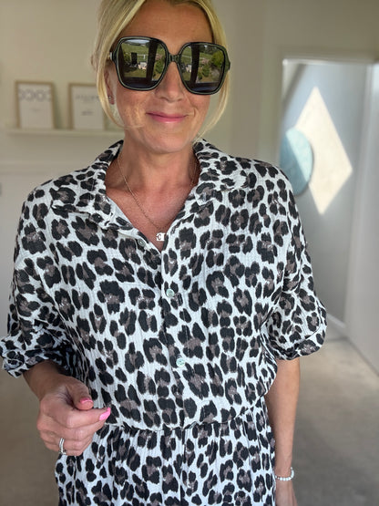 Leopard Print Cheesecloth Jumpsuit