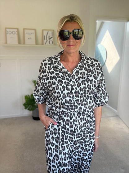 Leopard Print Cheesecloth Jumpsuit