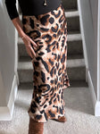 Khaki Leopard Print Silky Slip Skirt