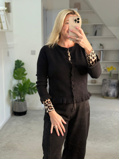 Black Ruffled Buttoned Cardigan