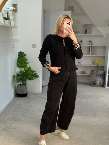 Black Ruffled Buttoned Cardigan