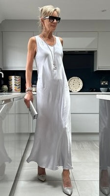 Silver Satin Slip Dress