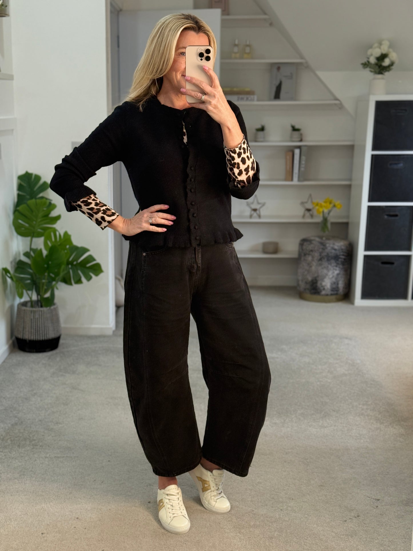 Black Ruffled Buttoned Cardigan