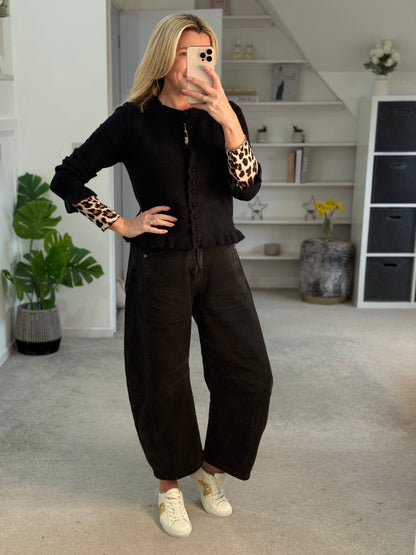 Black Ruffled Buttoned Cardigan