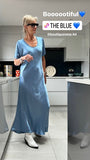 Denim Blue Short Sleeve Satin Slip Dress