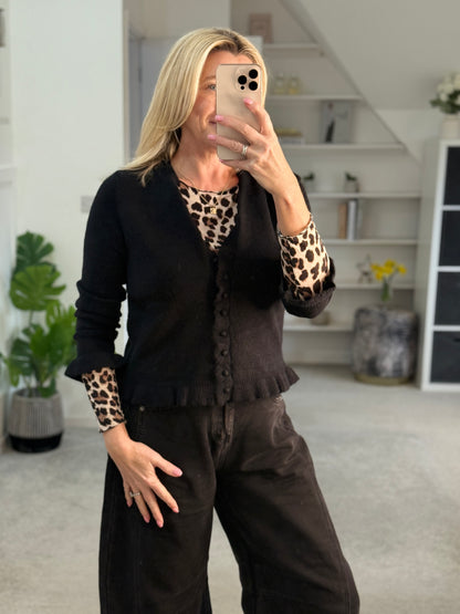 Stone Leopard Cashmere Blend Layering Top