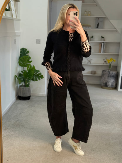 Stone Leopard Cashmere Blend Layering Top