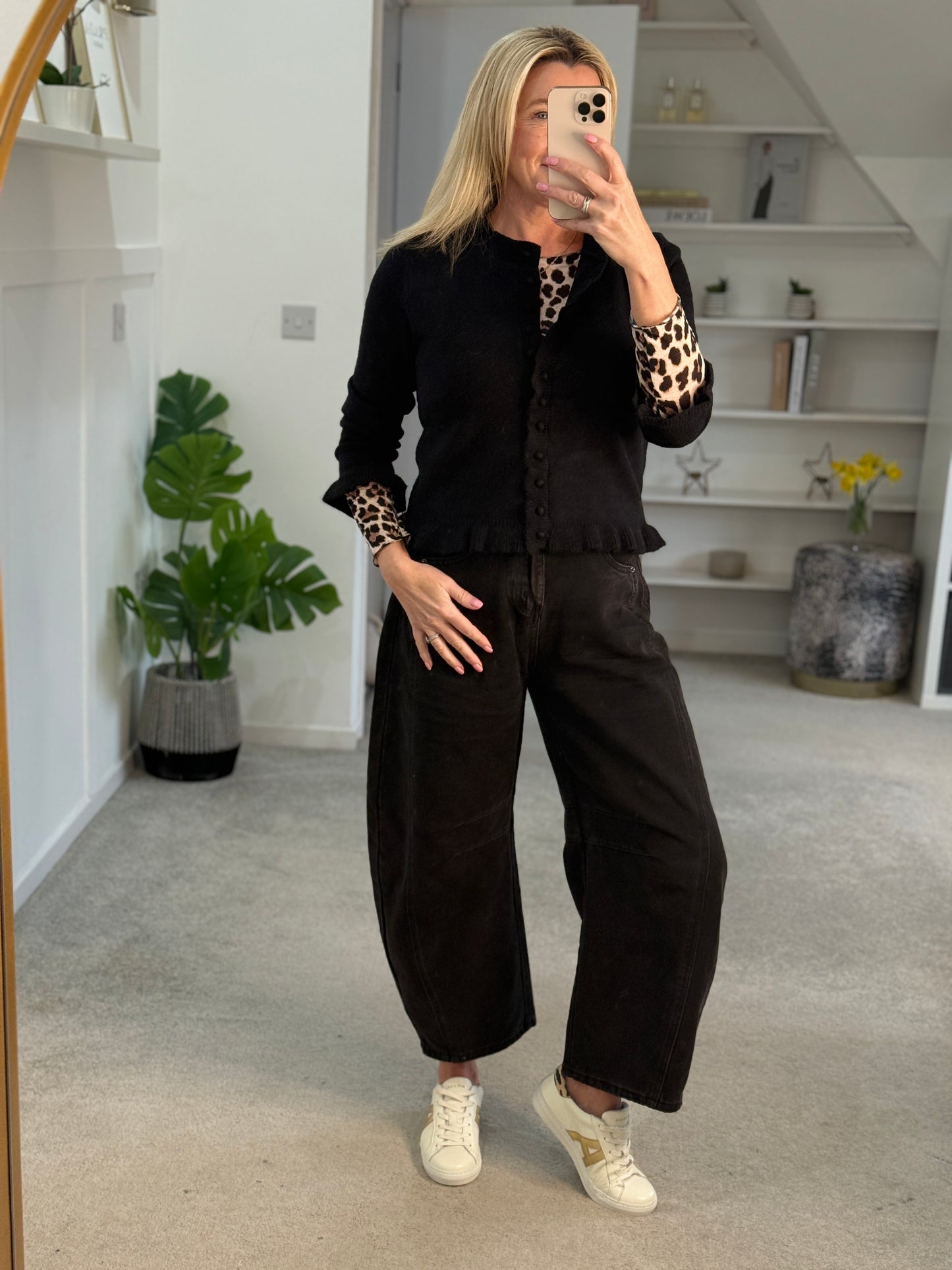 Black Ruffled Buttoned Cardigan