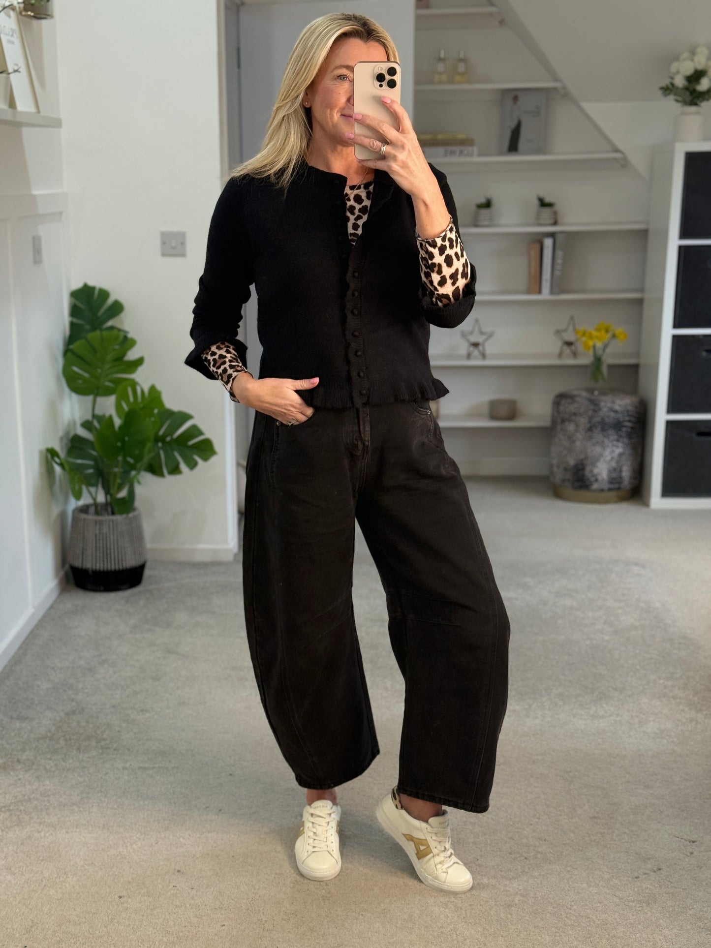 Stone Leopard Cashmere Blend Layering Top