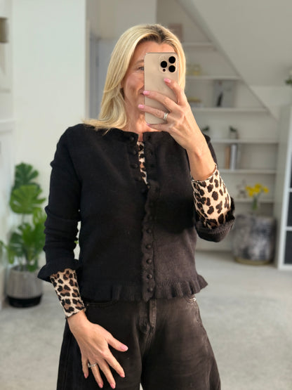 Stone Leopard Cashmere Blend Layering Top