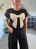 Black Crochet Bow T Shirt