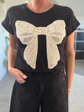 Black Crochet Bow T Shirt