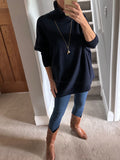 Navy Roll Neck Long Jumper