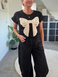 Black Crochet Bow T Shirt