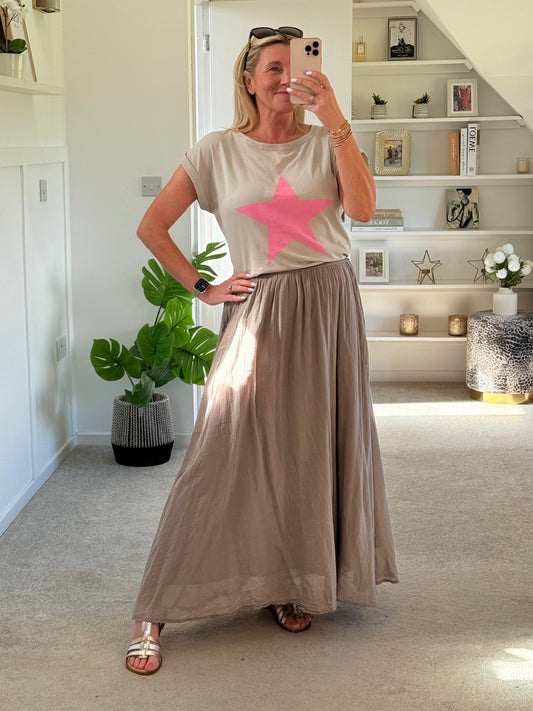 Mocha Cotton Pocket Maxi Skirt