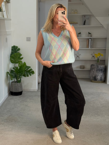 Blue/Pink Argyle V Neck Tank Top