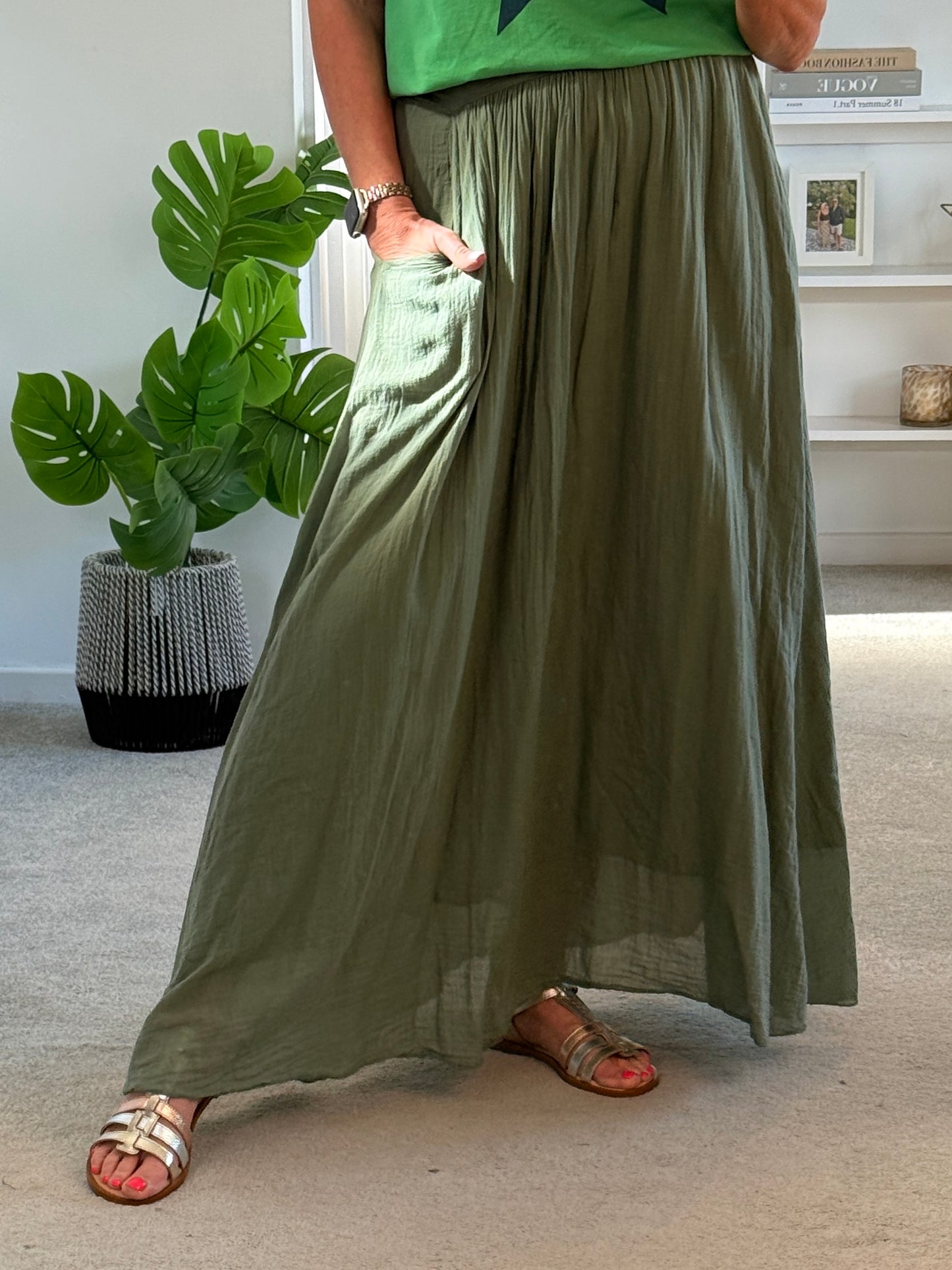 Charcoal Grey Cotton Pocket Maxi Skirt