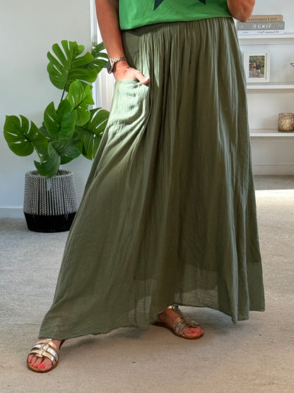 Charcoal Grey Cotton Pocket Maxi Skirt