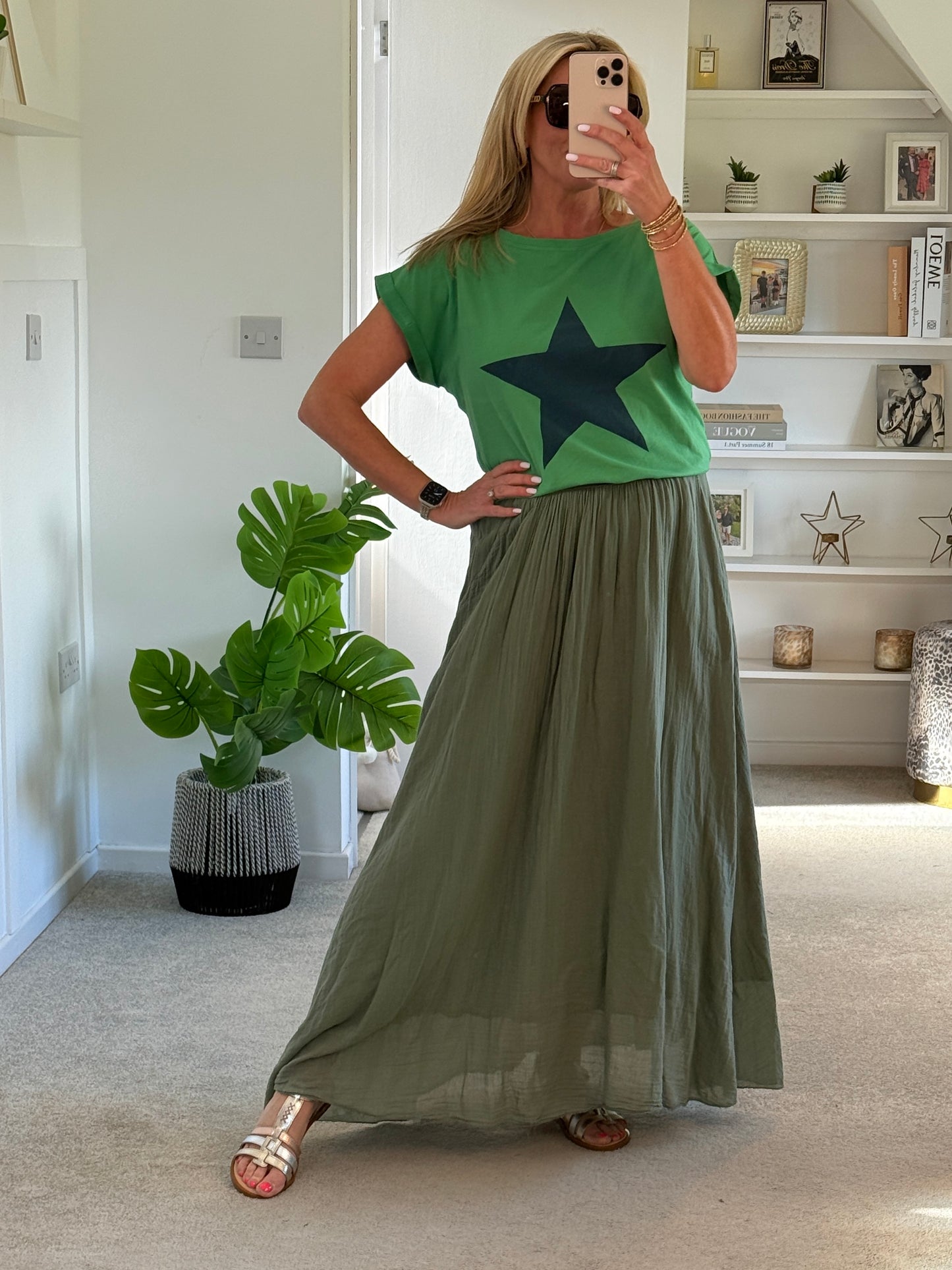 Khaki Cotton Pocket Maxi Skirt