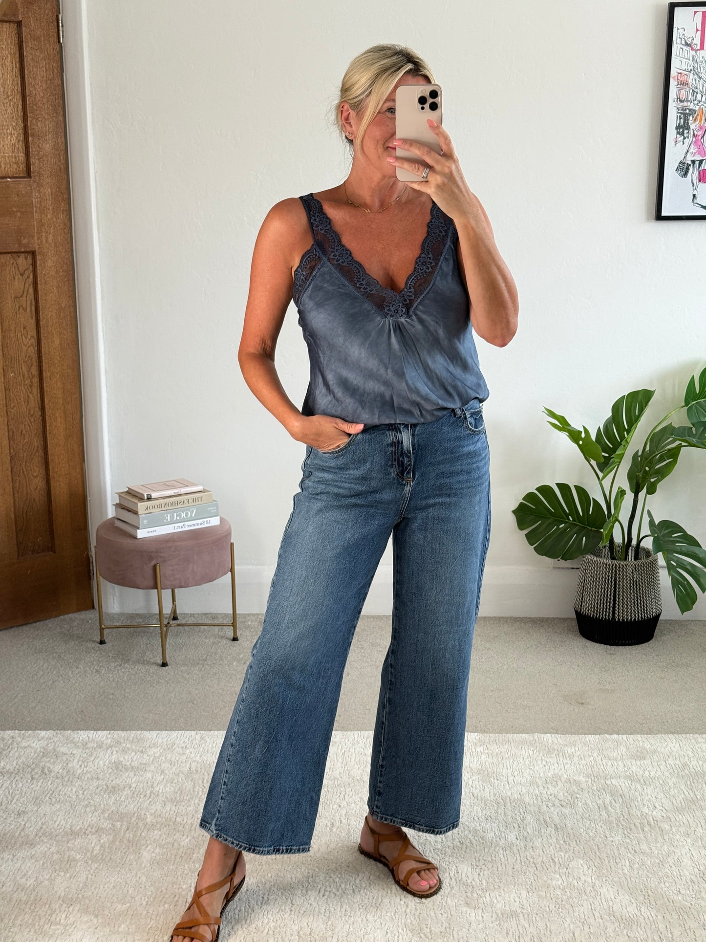 Light Navy Satin/Lace Cami Top
