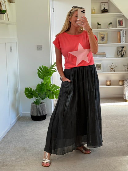 Charcoal Grey Cotton Pocket Maxi Skirt