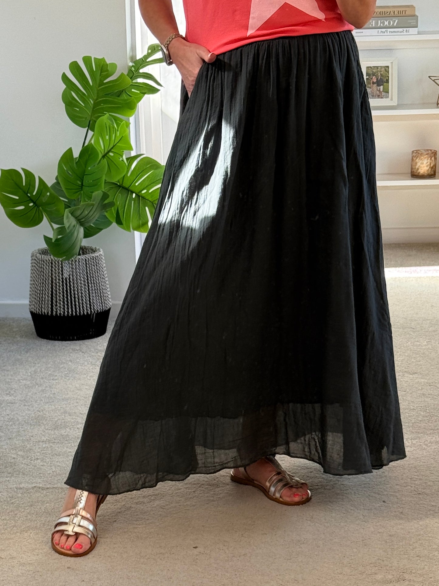 Charcoal Grey Cotton Pocket Maxi Skirt