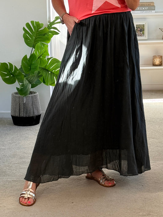 Charcoal Grey Cotton Pocket Maxi Skirt