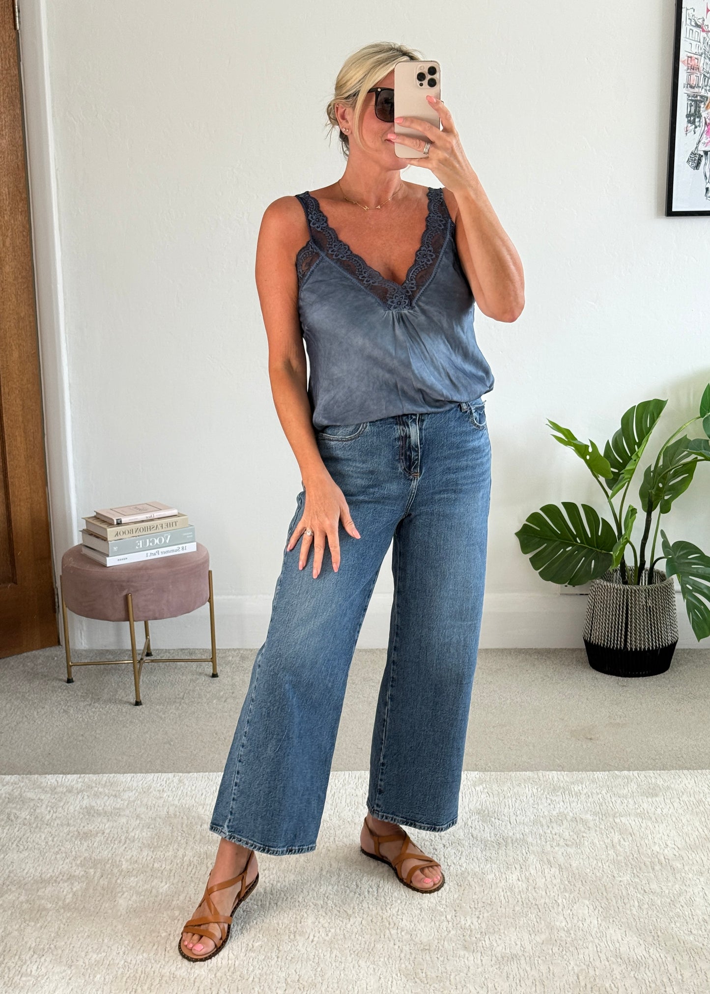 Light Navy Satin/Lace Cami Top