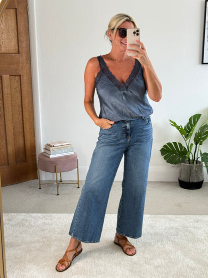 Light Navy Satin/Lace Cami Top