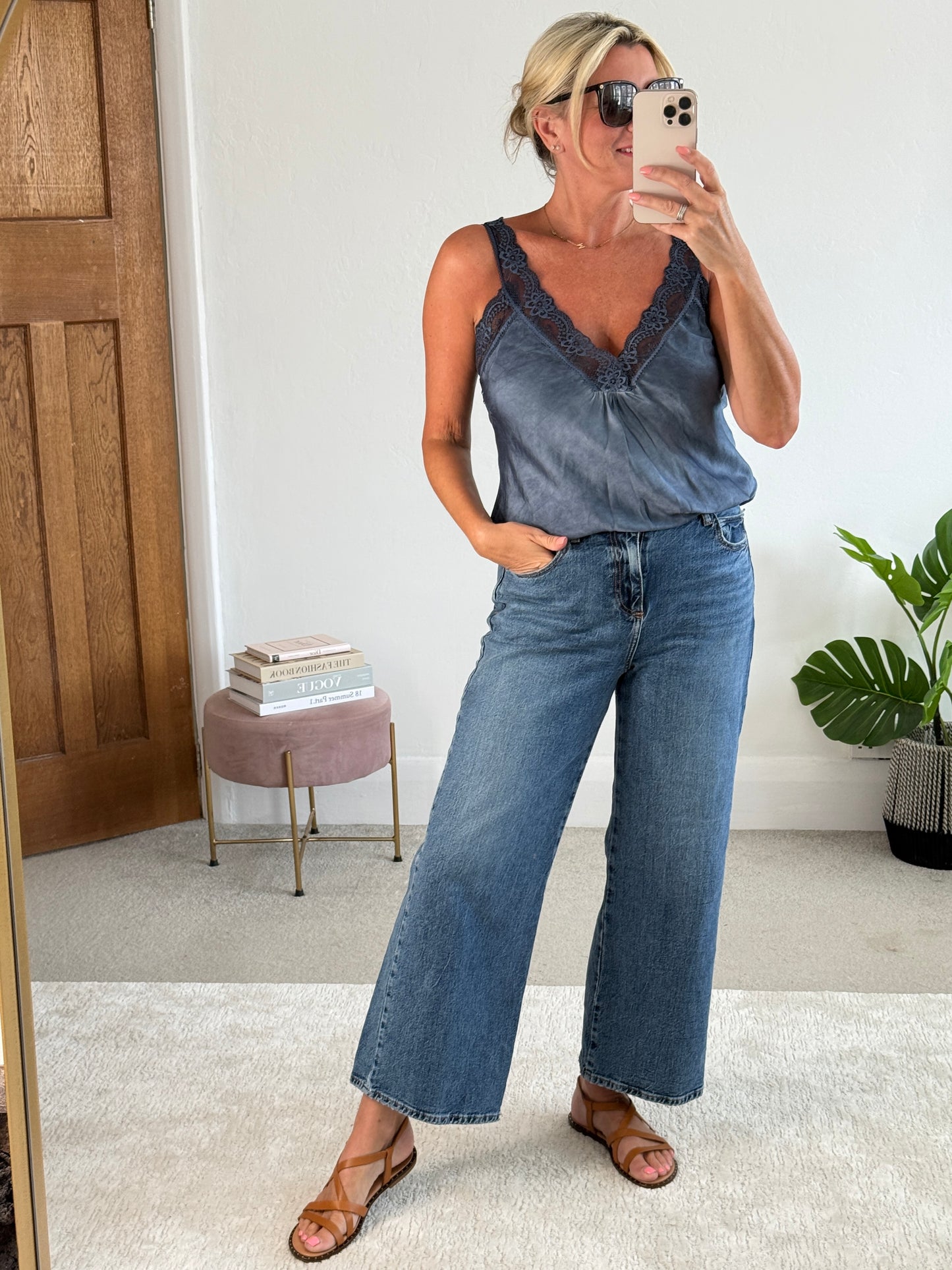 Light Navy Satin/Lace Cami Top