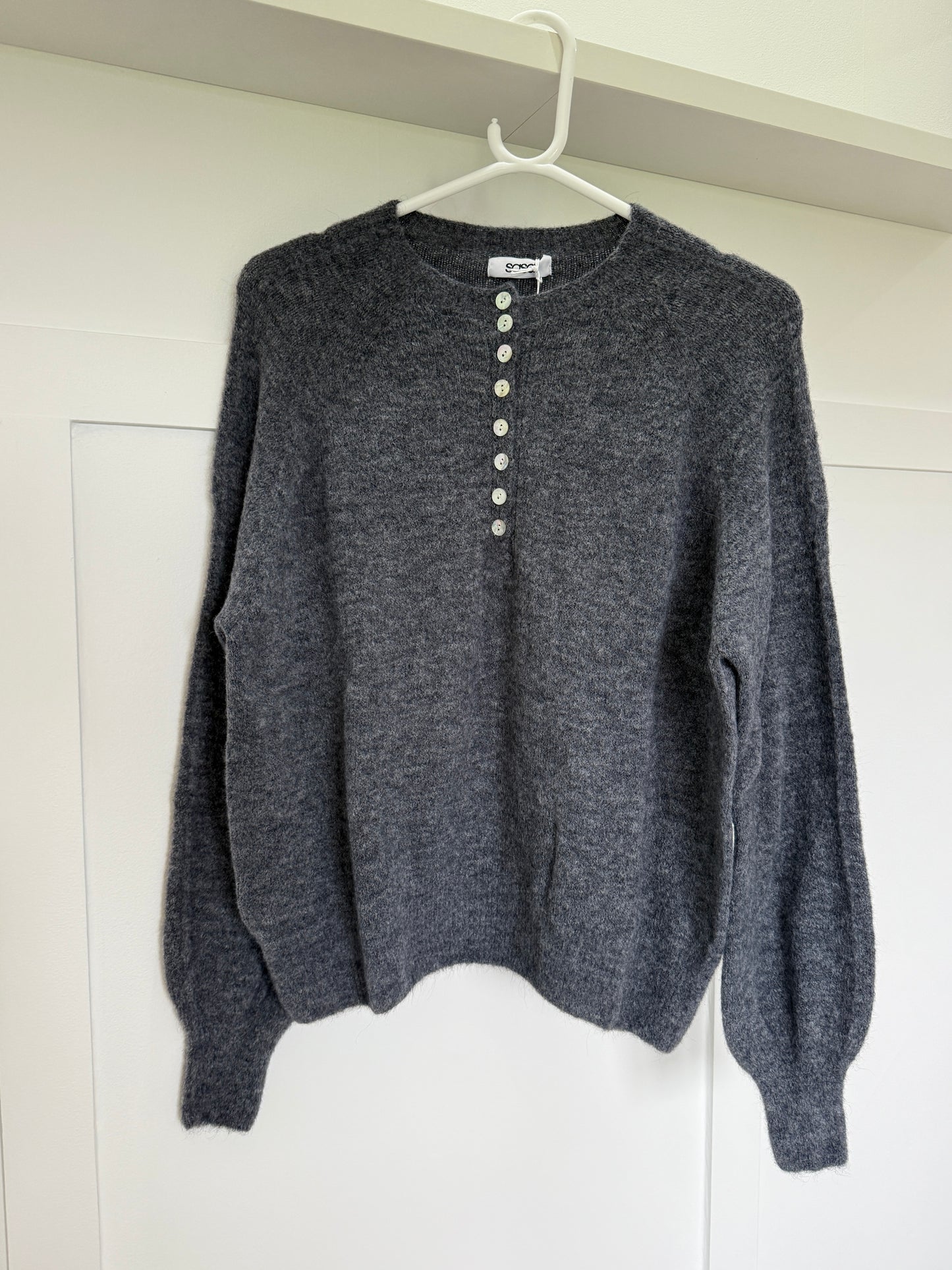 Grey Alpaca Mix Button Jumper