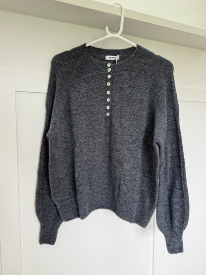 Grey Alpaca Mix Button Jumper