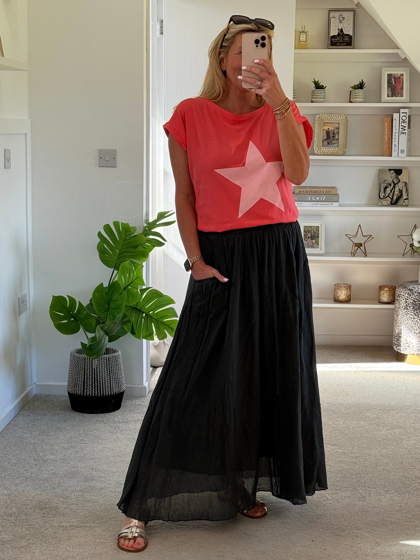 Charcoal Grey Cotton Pocket Maxi Skirt