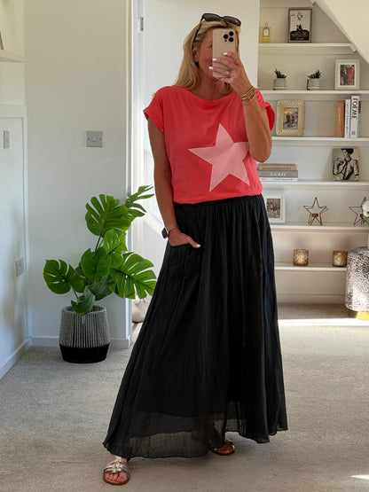 Charcoal Grey Cotton Pocket Maxi Skirt