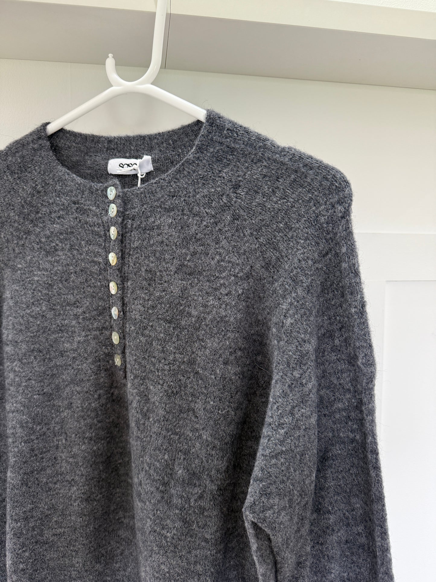 Grey Alpaca Mix Button Jumper