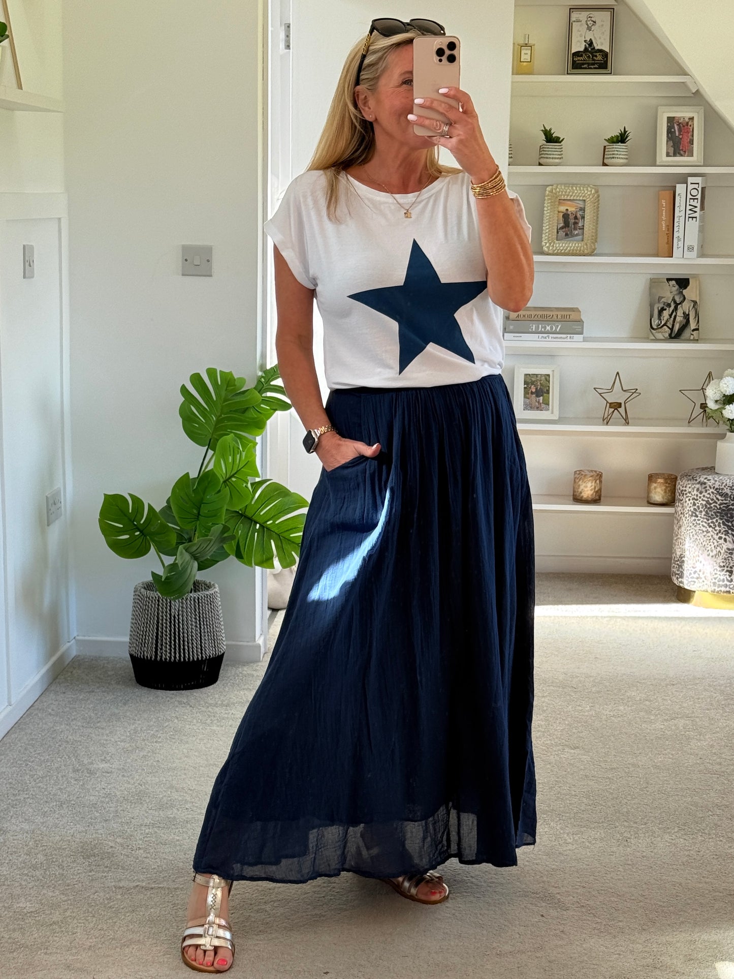 Navy Cotton Pocket Maxi Skirt