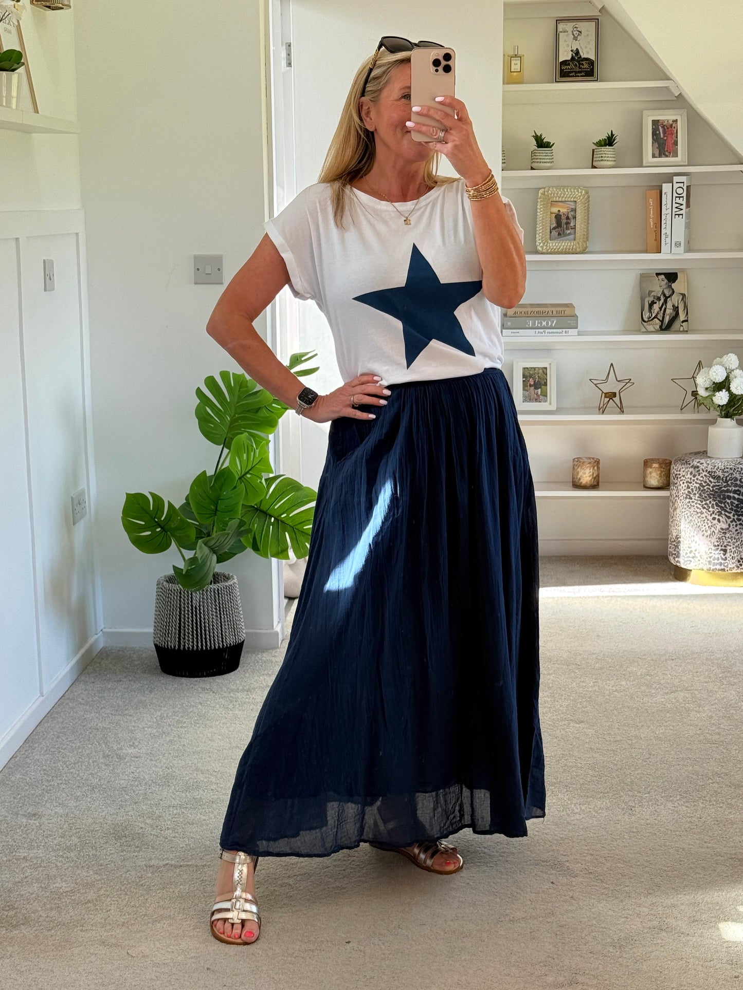 Navy Cotton Pocket Maxi Skirt