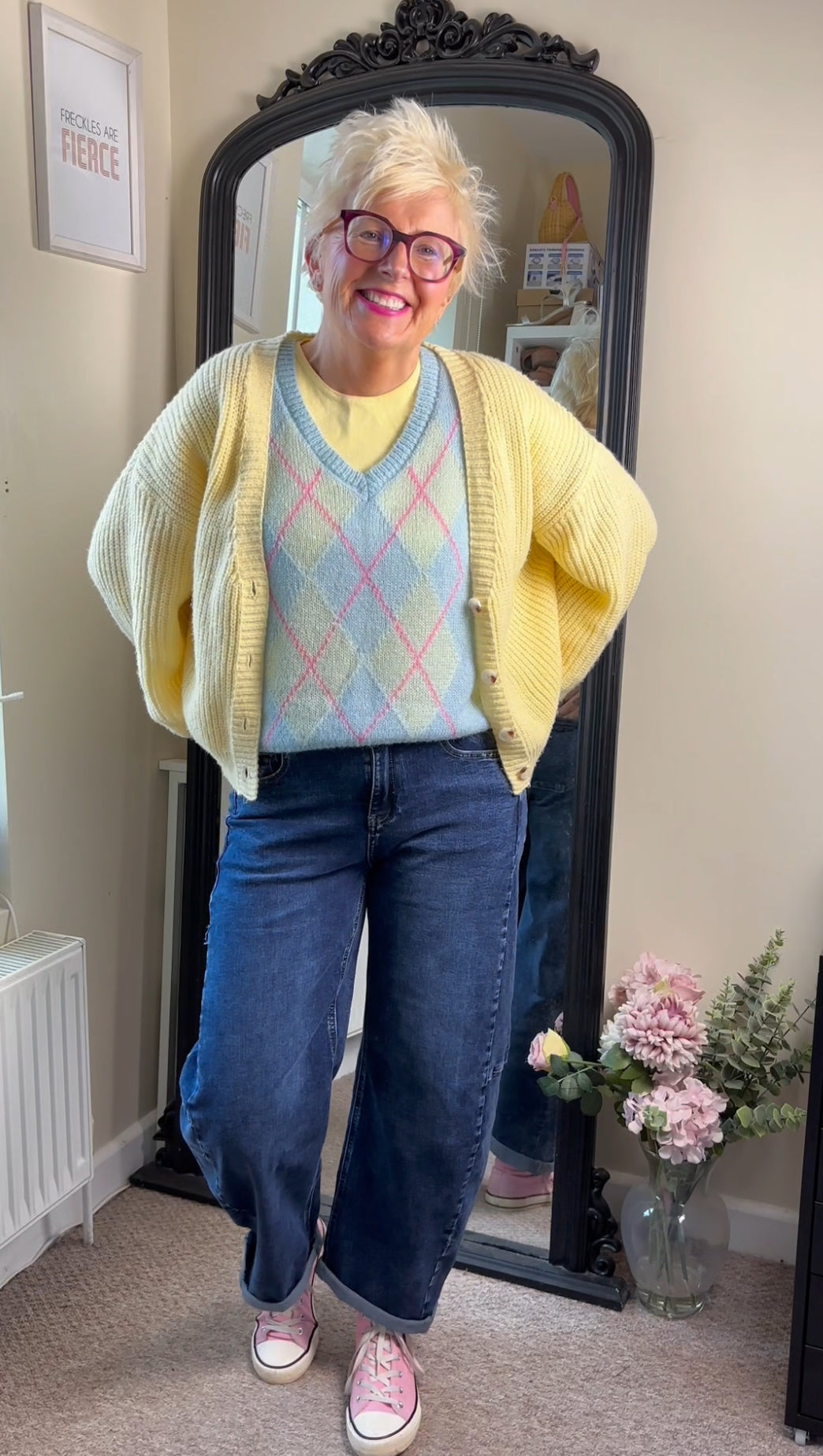 Blue/Pink Argyle V Neck Tank Top