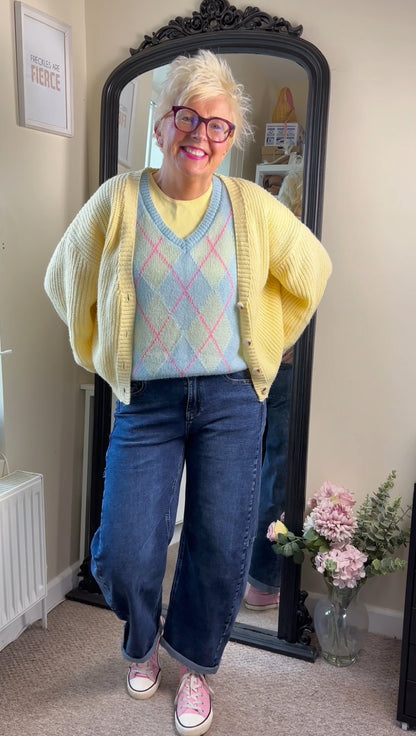 Blue/Pink Argyle V Neck Tank Top