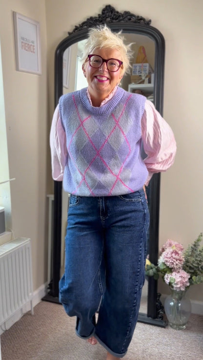 Lilac/Pink Argyle Round Neck Tank Top