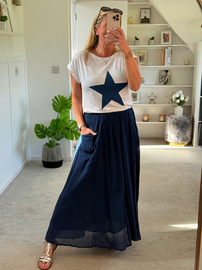 Navy Cotton Pocket Maxi Skirt