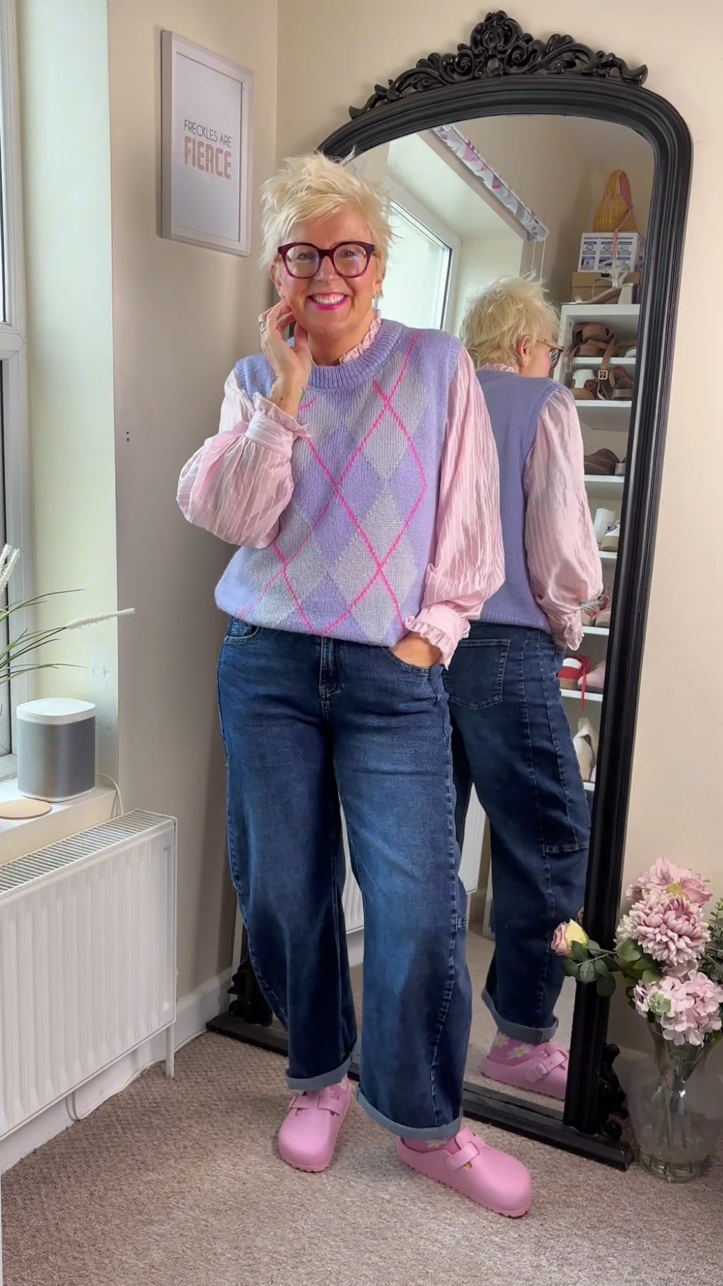 Lilac/Pink Argyle Round Neck Tank Top