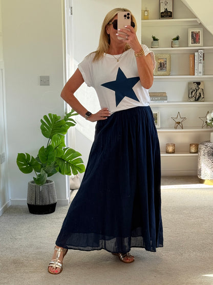 Navy Cotton Pocket Maxi Skirt