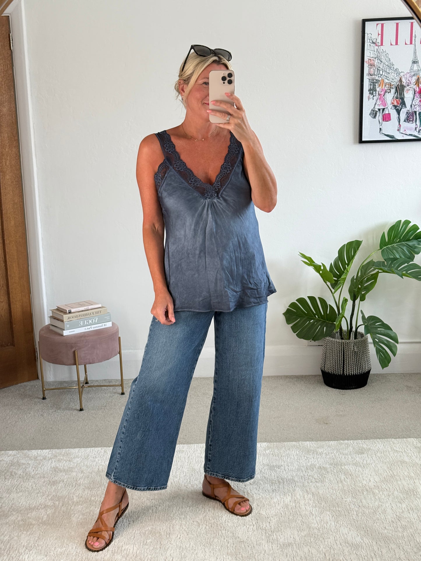 Light Navy Satin/Lace Cami Top