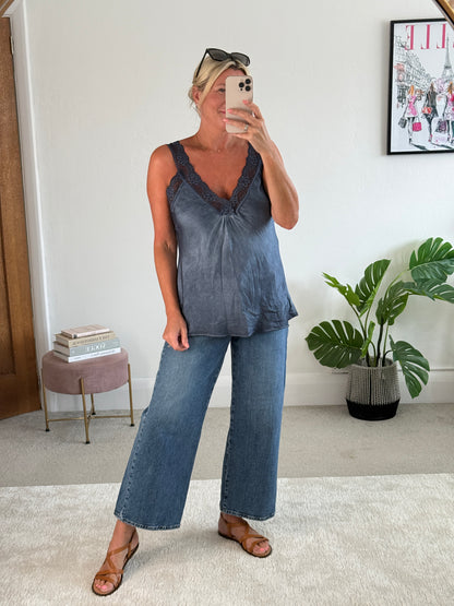 Light Navy Satin/Lace Cami Top