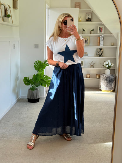 Navy Cotton Pocket Maxi Skirt