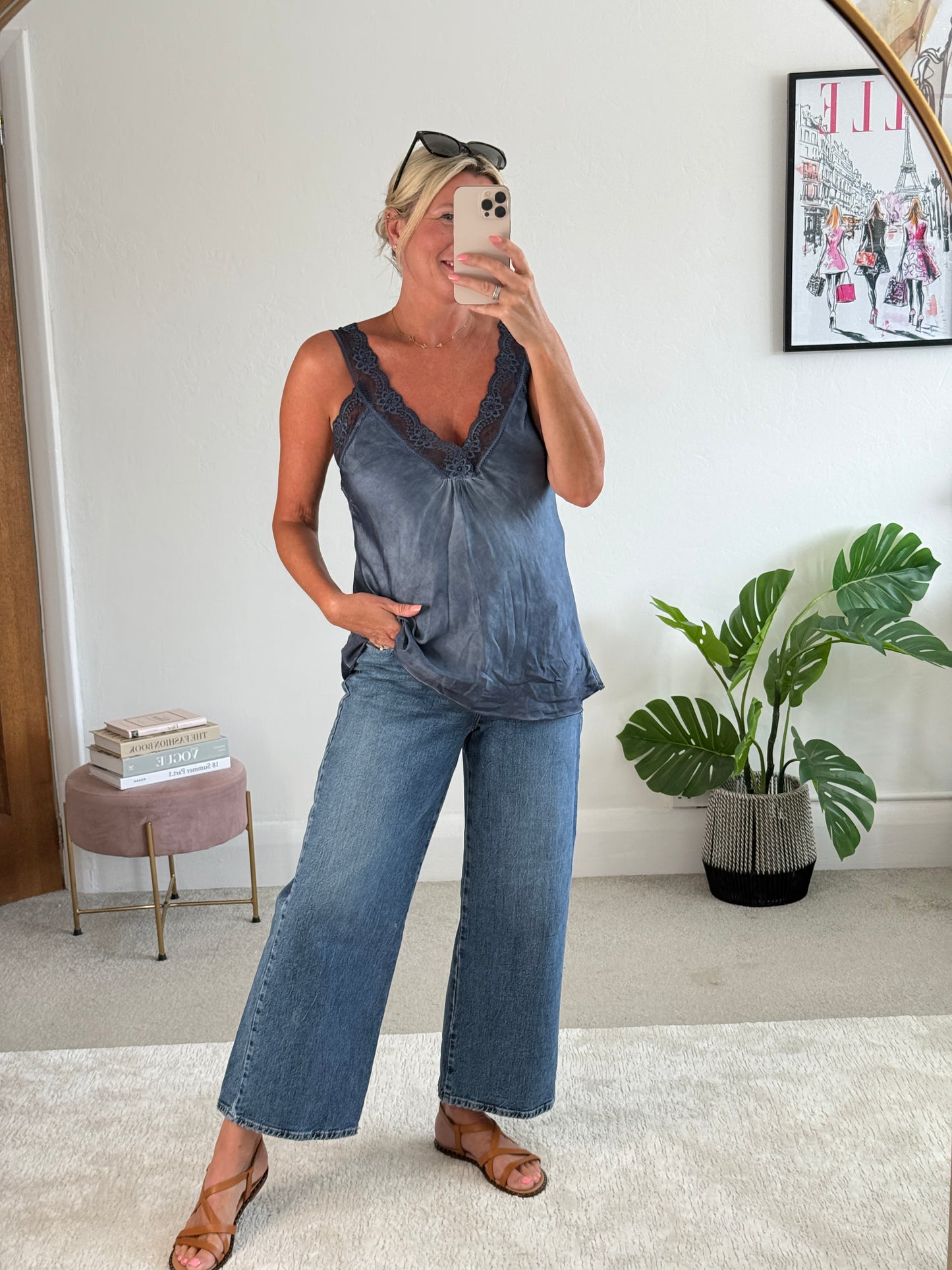 Light Navy Satin/Lace Cami Top