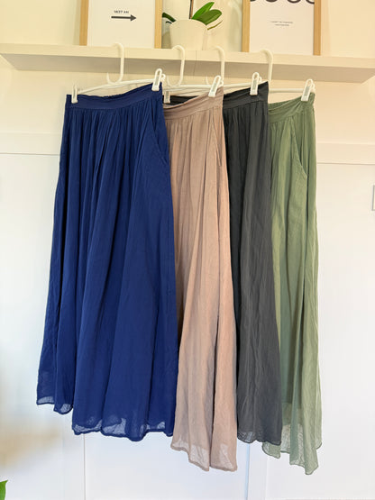 Navy Cotton Pocket Maxi Skirt