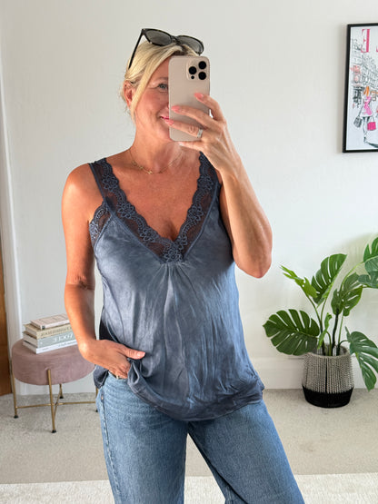 Light Navy Satin/Lace Cami Top