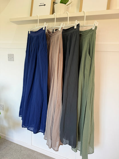 Navy Cotton Pocket Maxi Skirt